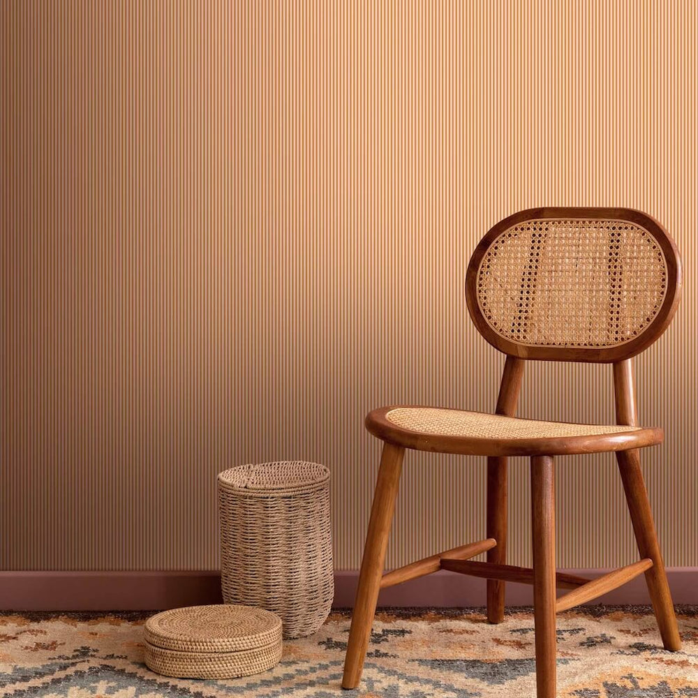 Woodchip & Magnolia Matchstick Stripe Pink Cloud/Gorse Wallpaper - WM - 414 - 04