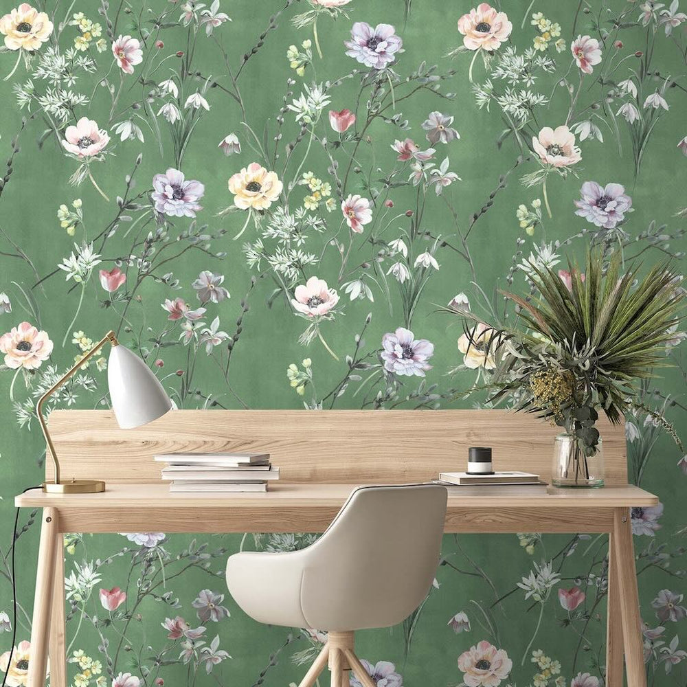 Woodchip & Magnolia Maytime Evergreen Wallpaper decoration a study office room