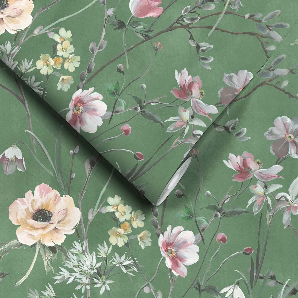 Woodchip & Magnolia Maytime Evergreen Wallpaper - WM-383-03