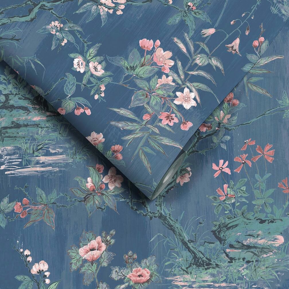 Woodchip & Magnolia Rivington Marine Blue/Blush Wallpaper - WM-126-09