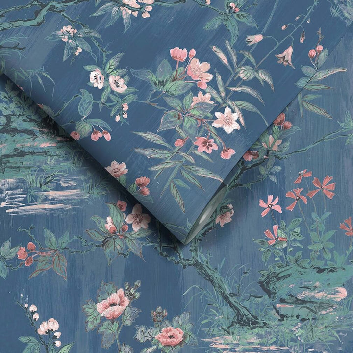 Woodchip & Magnolia Rivington Marine Blue/Blush Wallpaper - WM-126-09
