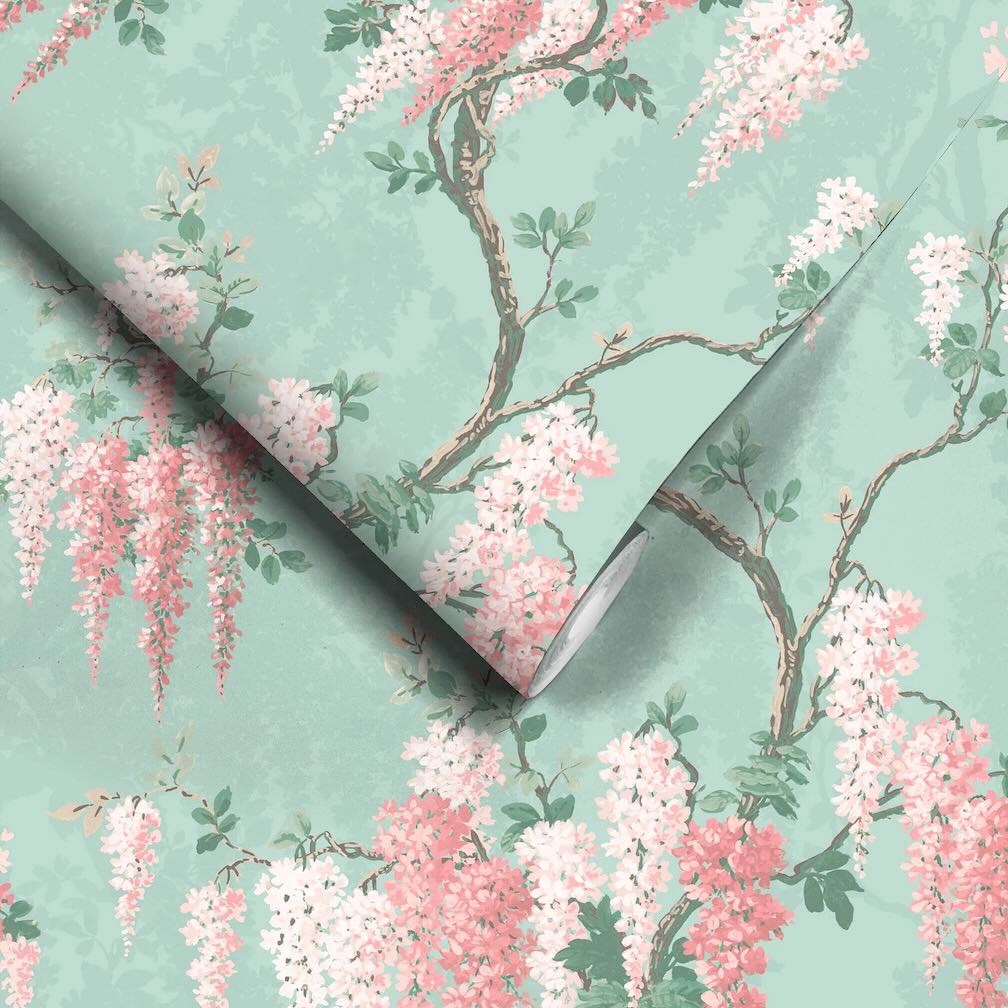 Woodchip & Magnolia Wisteria Botanical Mint Wallpaper - WM-402-02R