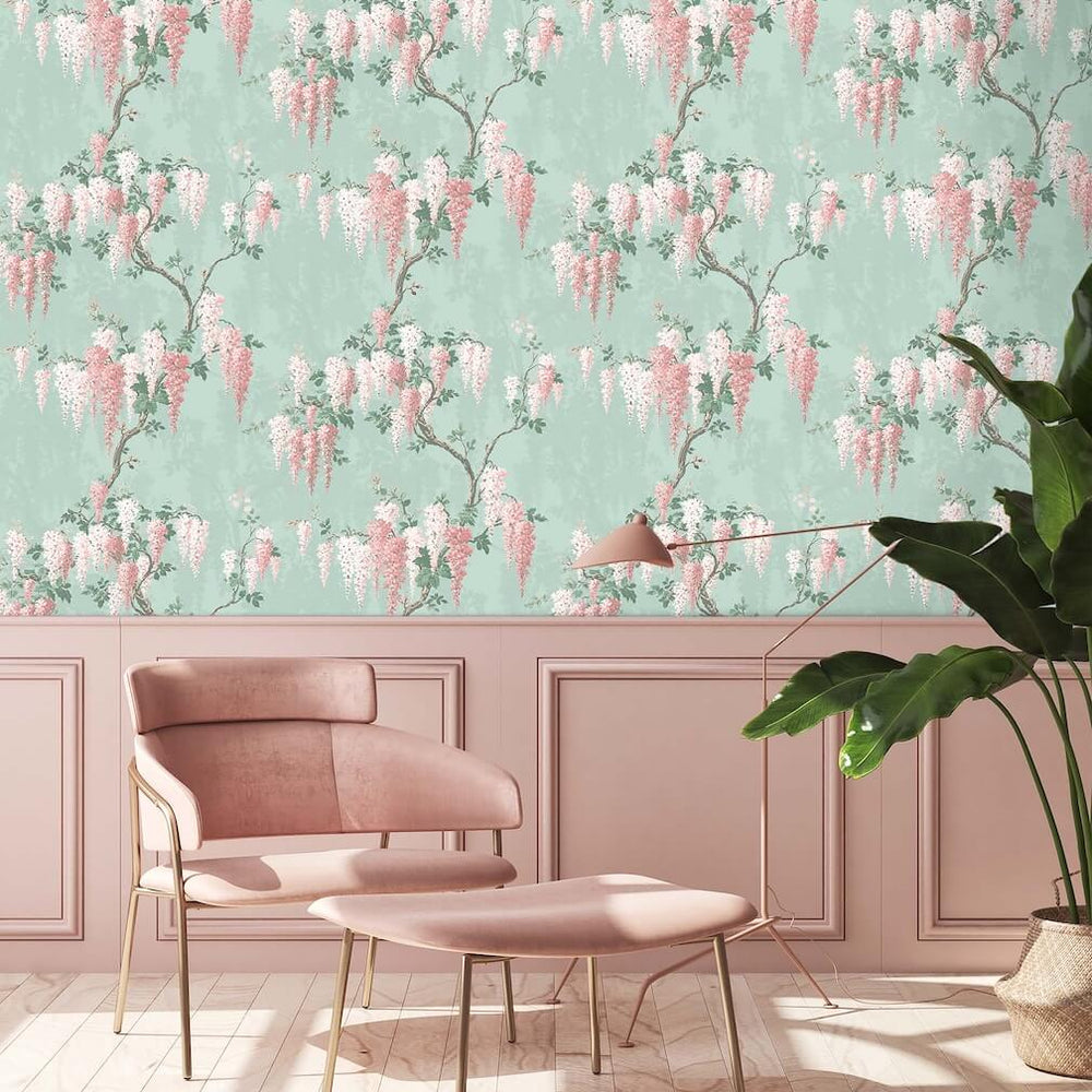 Woodchip & Magnolia Wisteria Botanical Mint Wallpaper - WM-402-02R