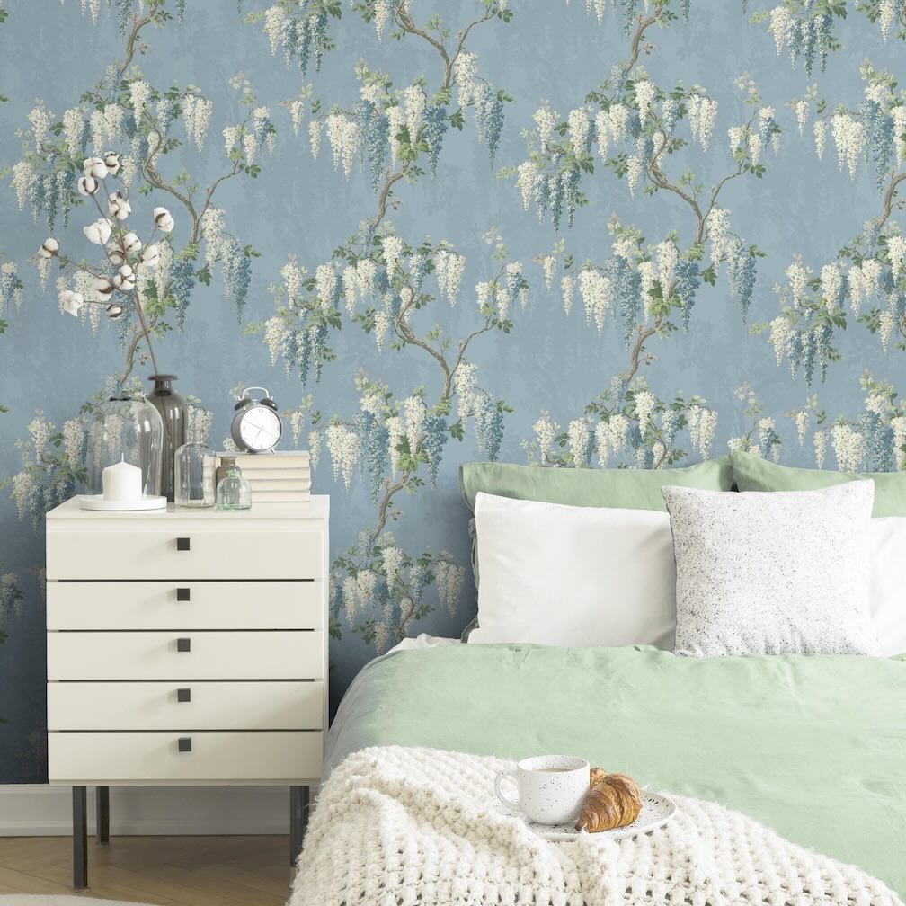 Woodchip & Magnolia Wisteria Botanical Powder Blue Wallpaper - WM-402-03