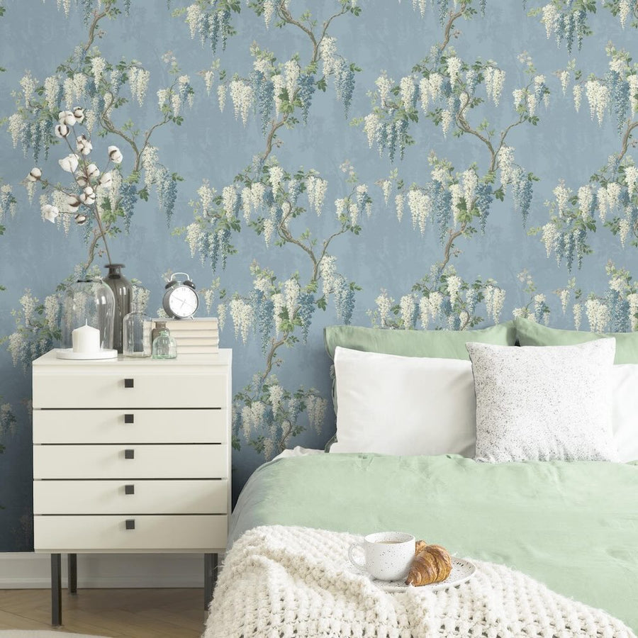 Woodchip & Magnolia Wisteria Botanical Powder Blue Wallpaper - WM-402-03