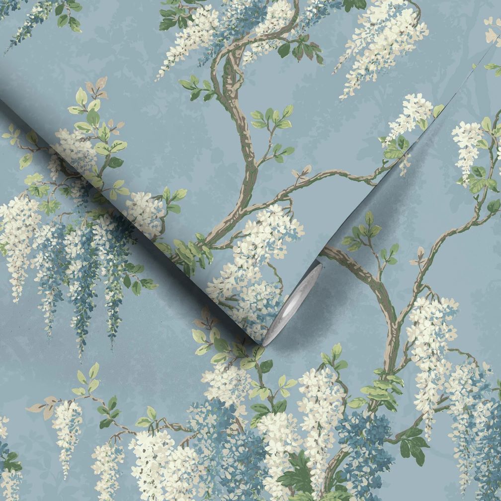 Woodchip & Magnolia Wisteria Botanical Powder Blue Wallpaper - WM-402-03