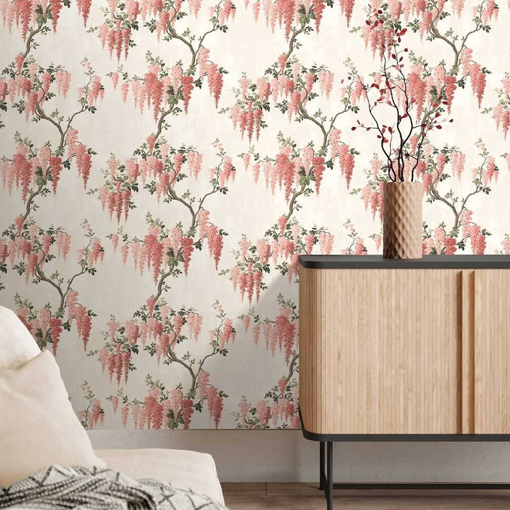 Woodchip & Magnolia Wisteria Coral Floral Wallpaper - WM-219R