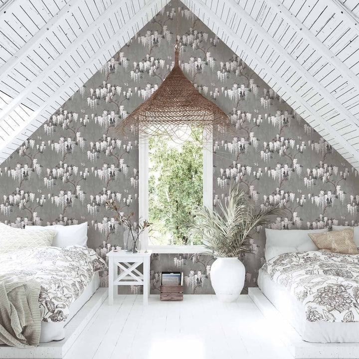 Woodchip & Magnolia Wisteria in Latte/Slate Grey Wallpaper - WM - 333 - 03