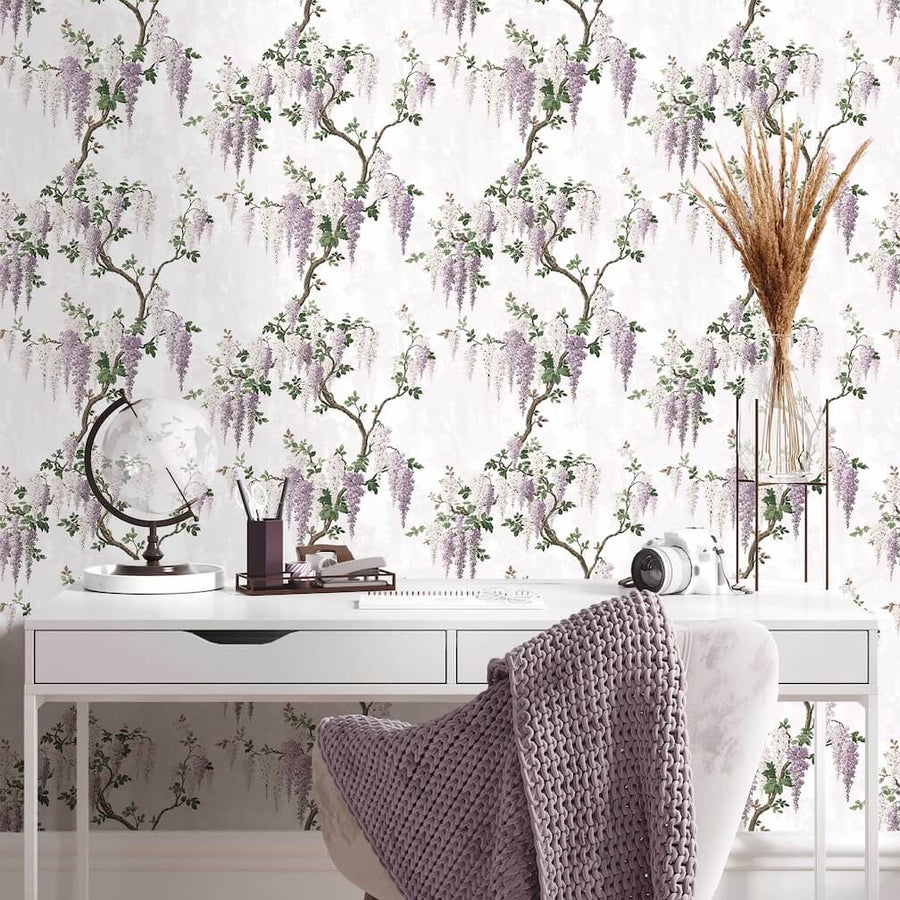 Woodchip & Magnolia Wisteria Lilac Wallpaper - WM-217/S