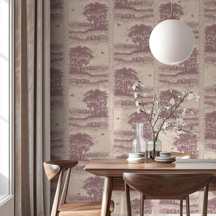 Woodchip & Magnolia Zephyr Mulberry Stripe Wallpaper - WM-484-04