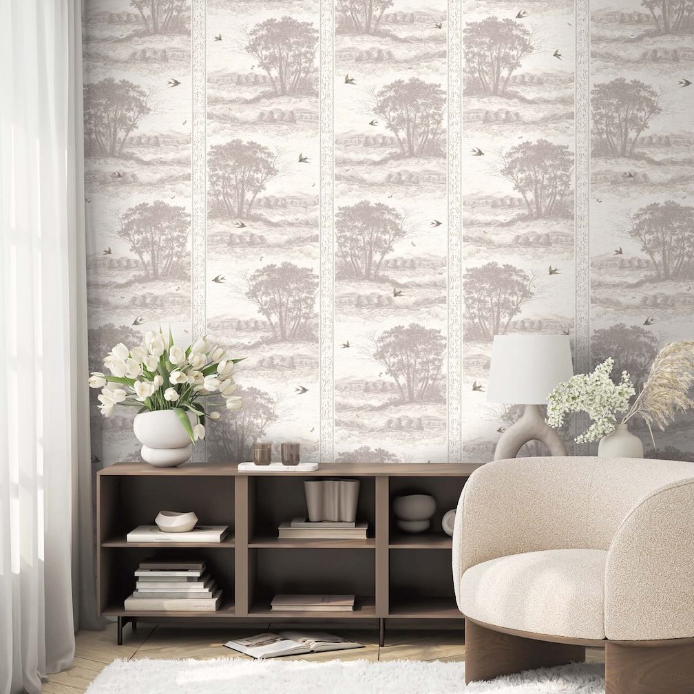 Woodchip & Magnolia Zephyr Taupe Stripe Wallpaper living room