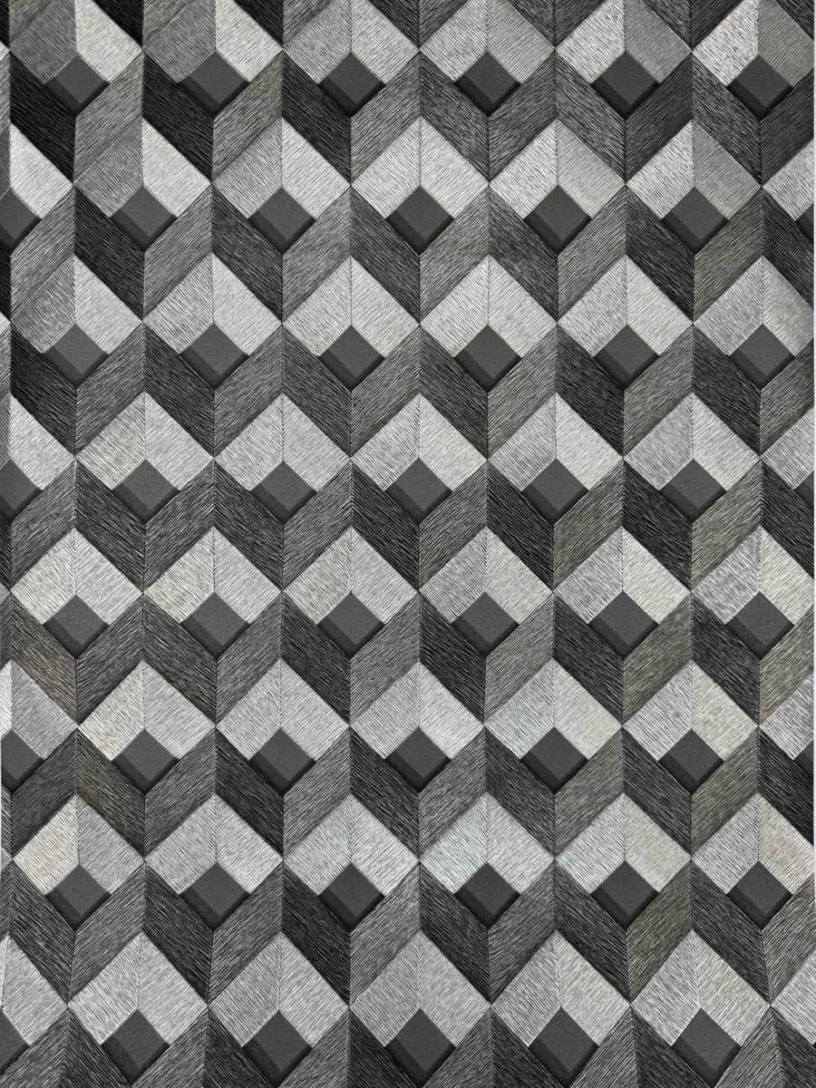 DE120133-Decor Warehouse-3D Stitched Cube Geo Black & Silver Wallpaper-Decor Warehouse