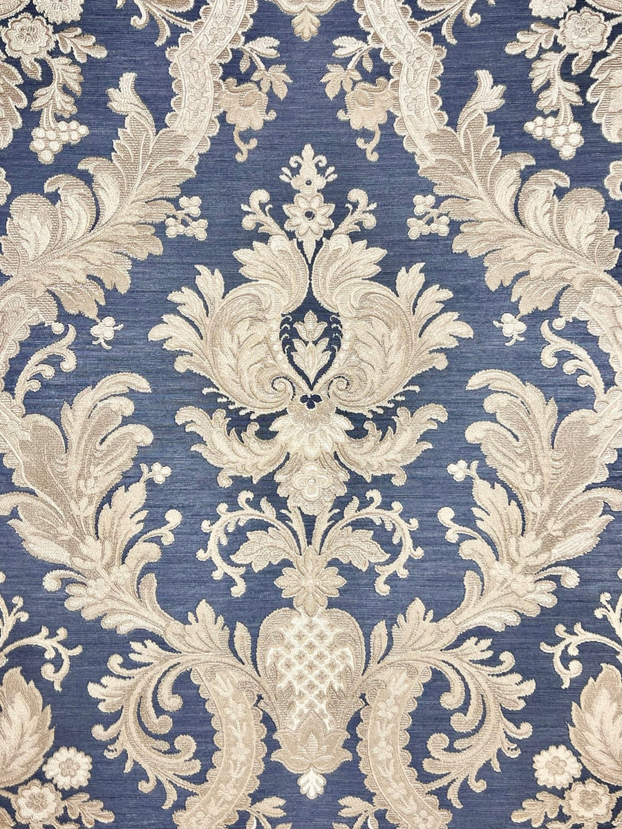 JC1007-9-Decor Warehouse-Ascot Blue & Gold Damask Wallpaper-Decor Warehouse