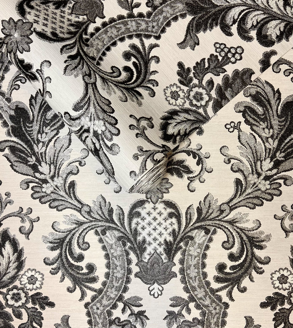  - Ascot Cream & Black Damask Wallpaper - JC1007 - 8 - Decor Warehouse