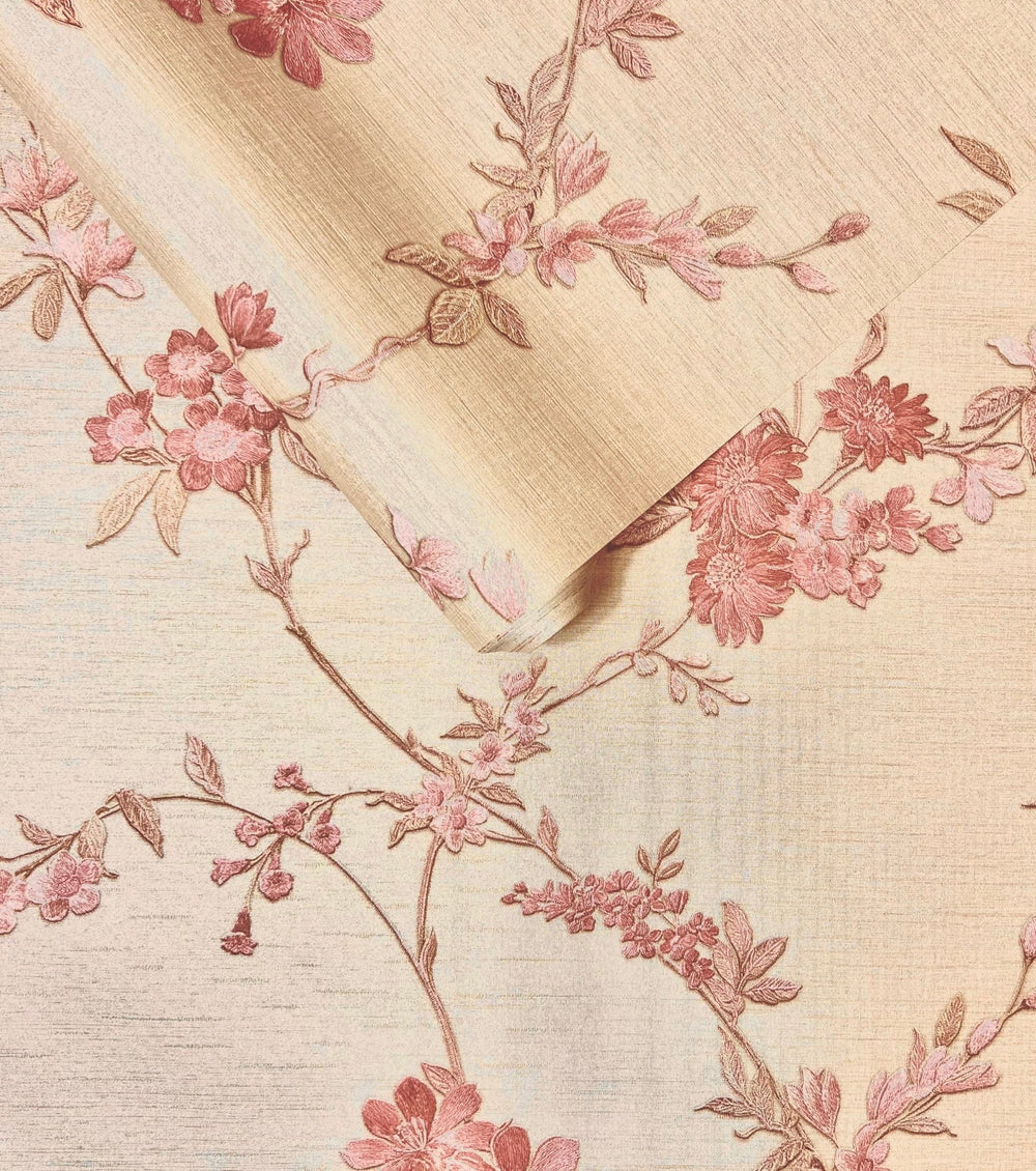FT221216-Decor Warehouse-Beige & Pink Floral Vinyl Wallpaper-Decor Warehouse