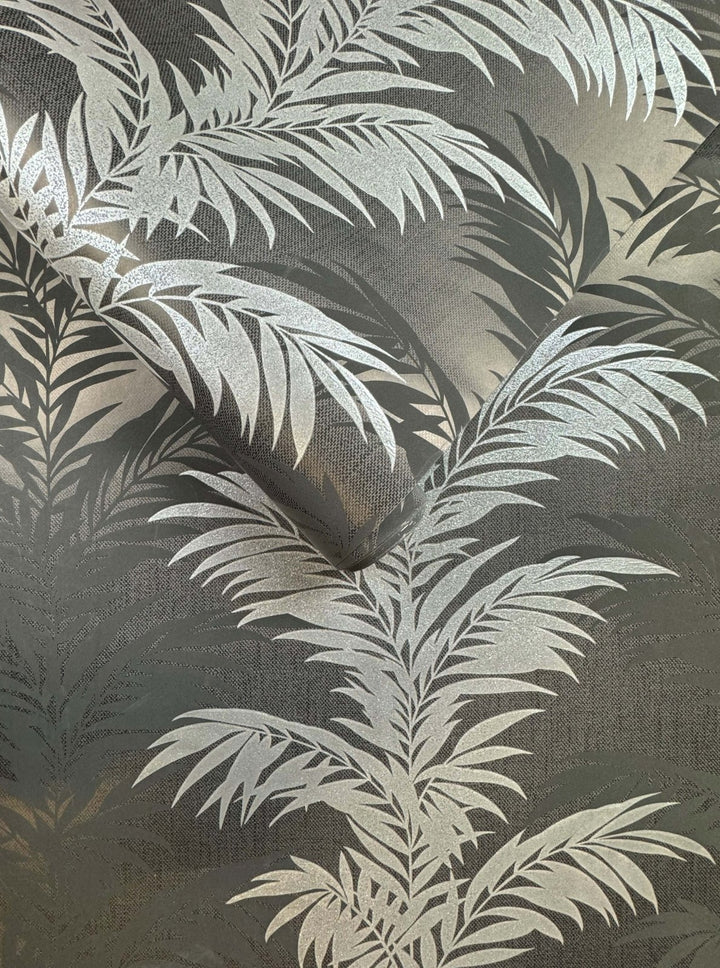  - Belgravia Palm Glitter Wallpaper Black Silver - 4663 - Decor Warehouse