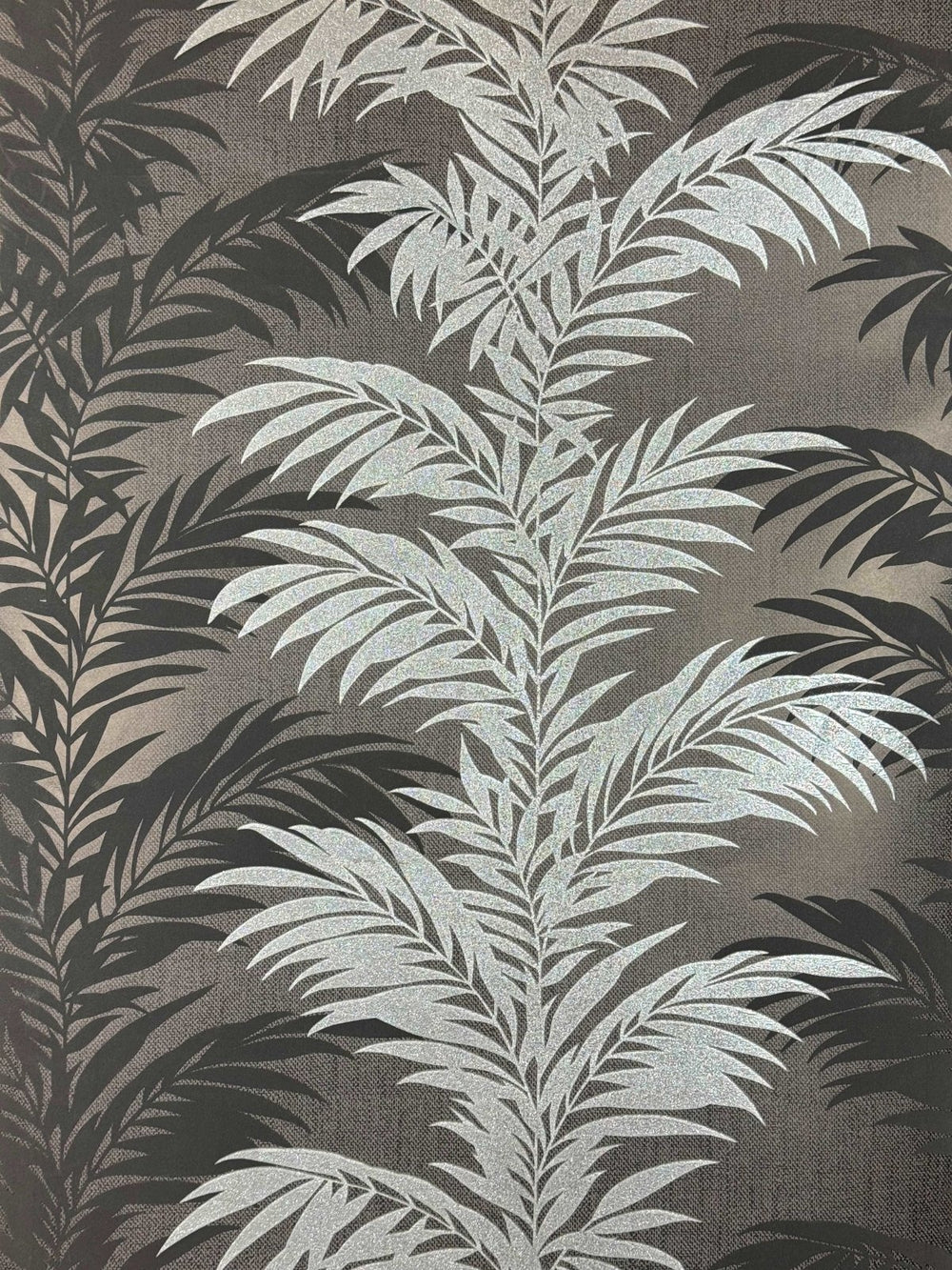  - Belgravia Palm Glitter Wallpaper Black Silver - 4663 - Decor Warehouse