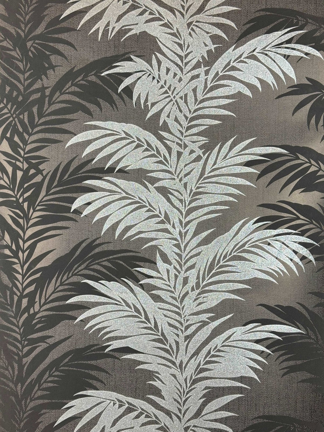  - Belgravia Palm Glitter Wallpaper Black Silver - 4663 - Decor Warehouse