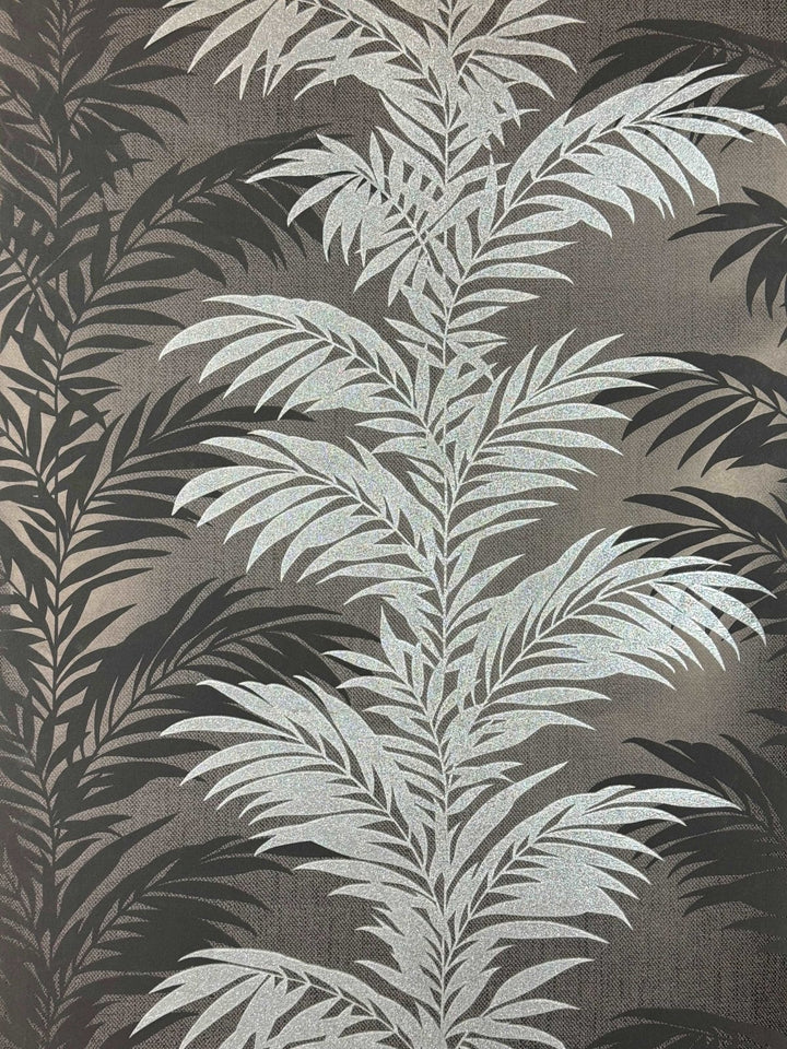  - Belgravia Palm Glitter Wallpaper Black Silver - 4663 - Decor Warehouse