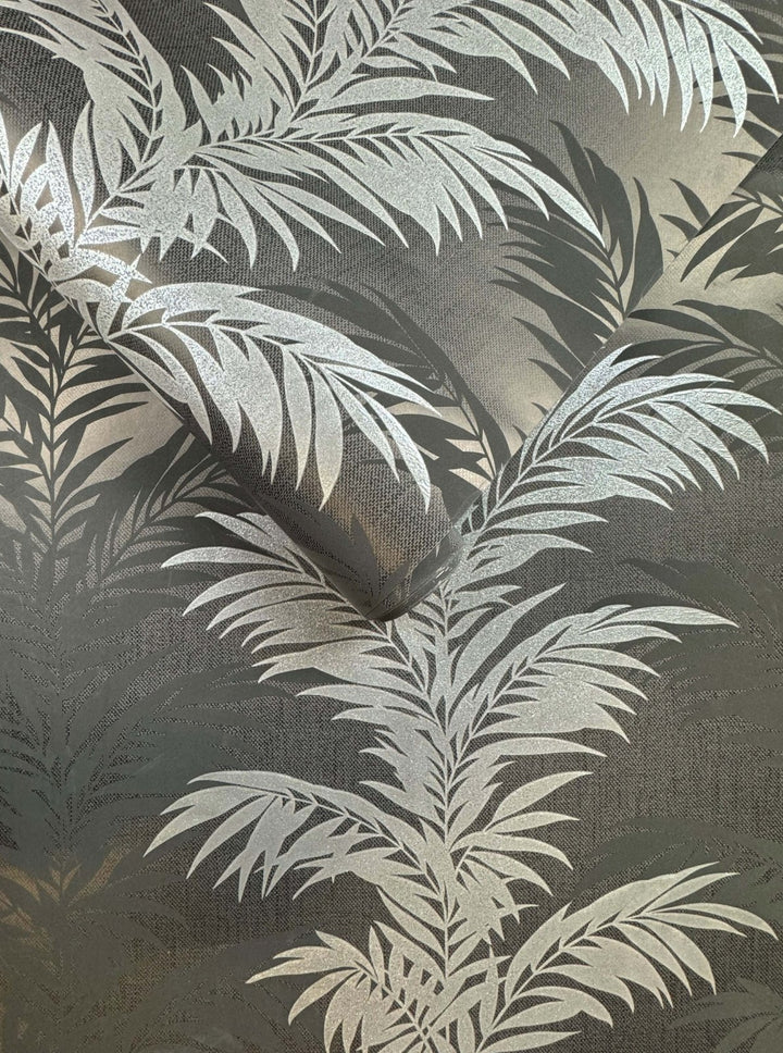 4663-Belgravia-Belgravia Palm Glitter Wallpaper Black Silver-Decor Warehouse