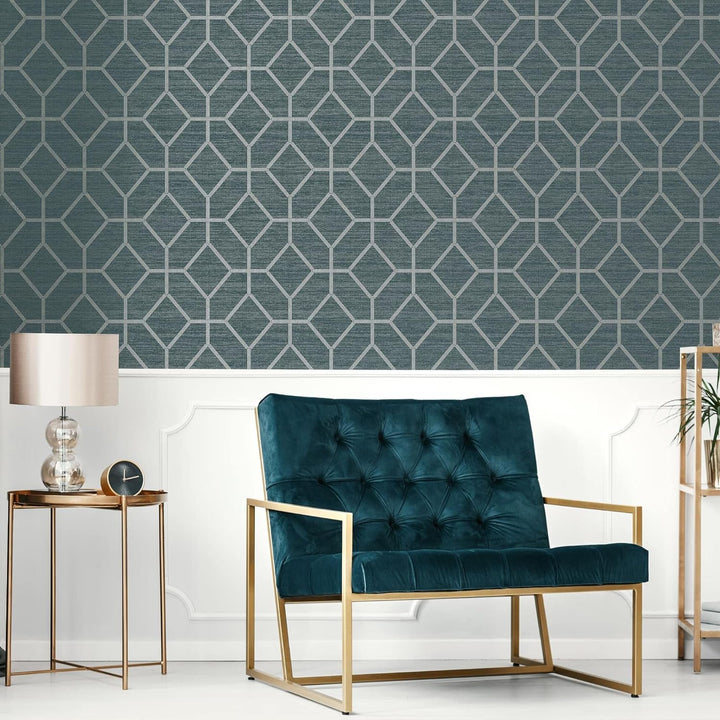  - Boutique Asscher Geo Teal Wallpaper - 112657 - Decor Warehouse