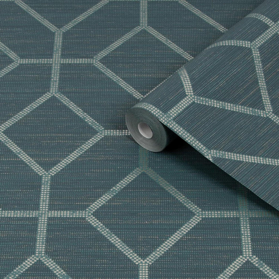  - Boutique Asscher Geo Teal Wallpaper - 112657 - Decor Warehouse