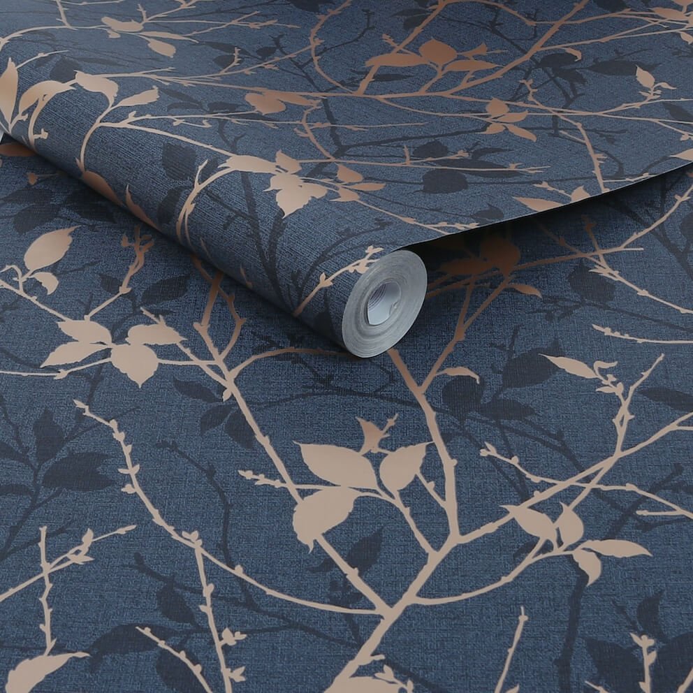 122431-Graham & Brown-Belle Navy & Copper Wallpaper-Decor Warehouse