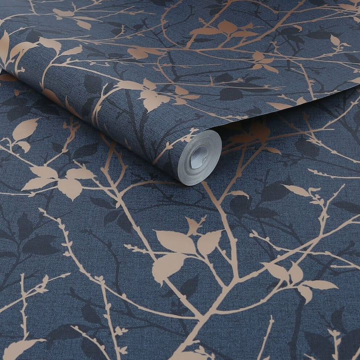 122431-Graham & Brown-Belle Navy & Copper Wallpaper-Decor Warehouse