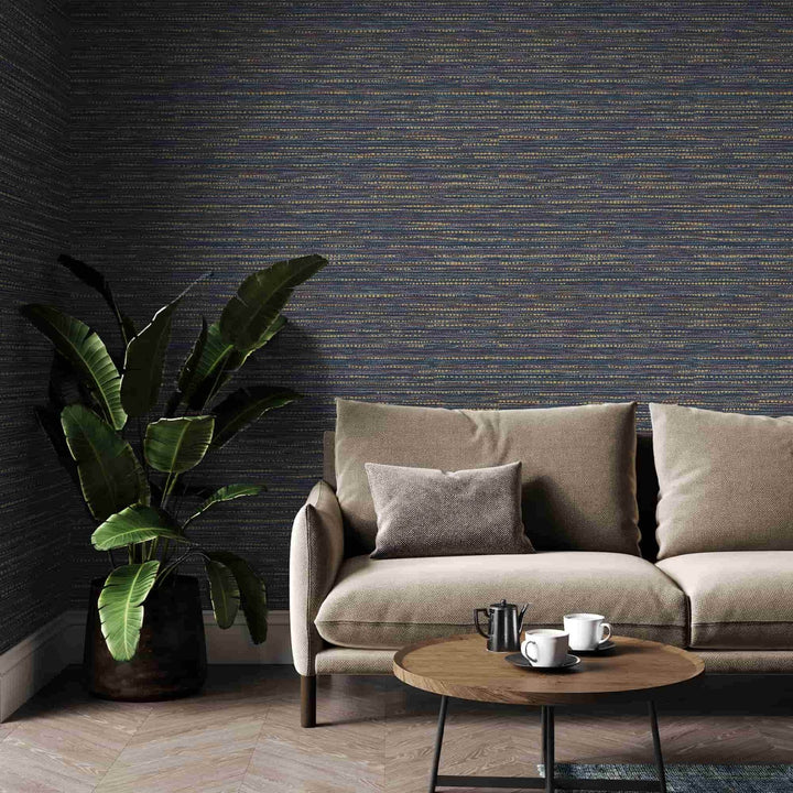 121402-Graham & Brown-Chunky Horizontal Weave Indigo Wallpaper-Decor Warehouse