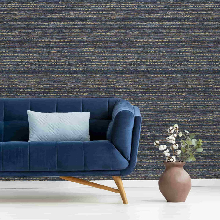 121402-Graham & Brown-Chunky Horizontal Weave Indigo Wallpaper-Decor Warehouse