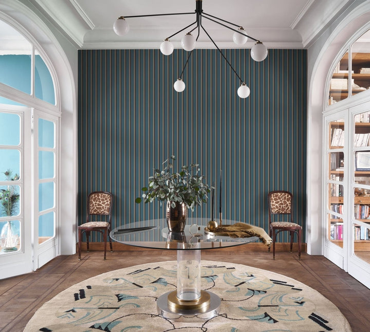  - Casadeco Derby Country Club - Bleu Paon Wallpaper - DERB89326687 - Decor Warehouse