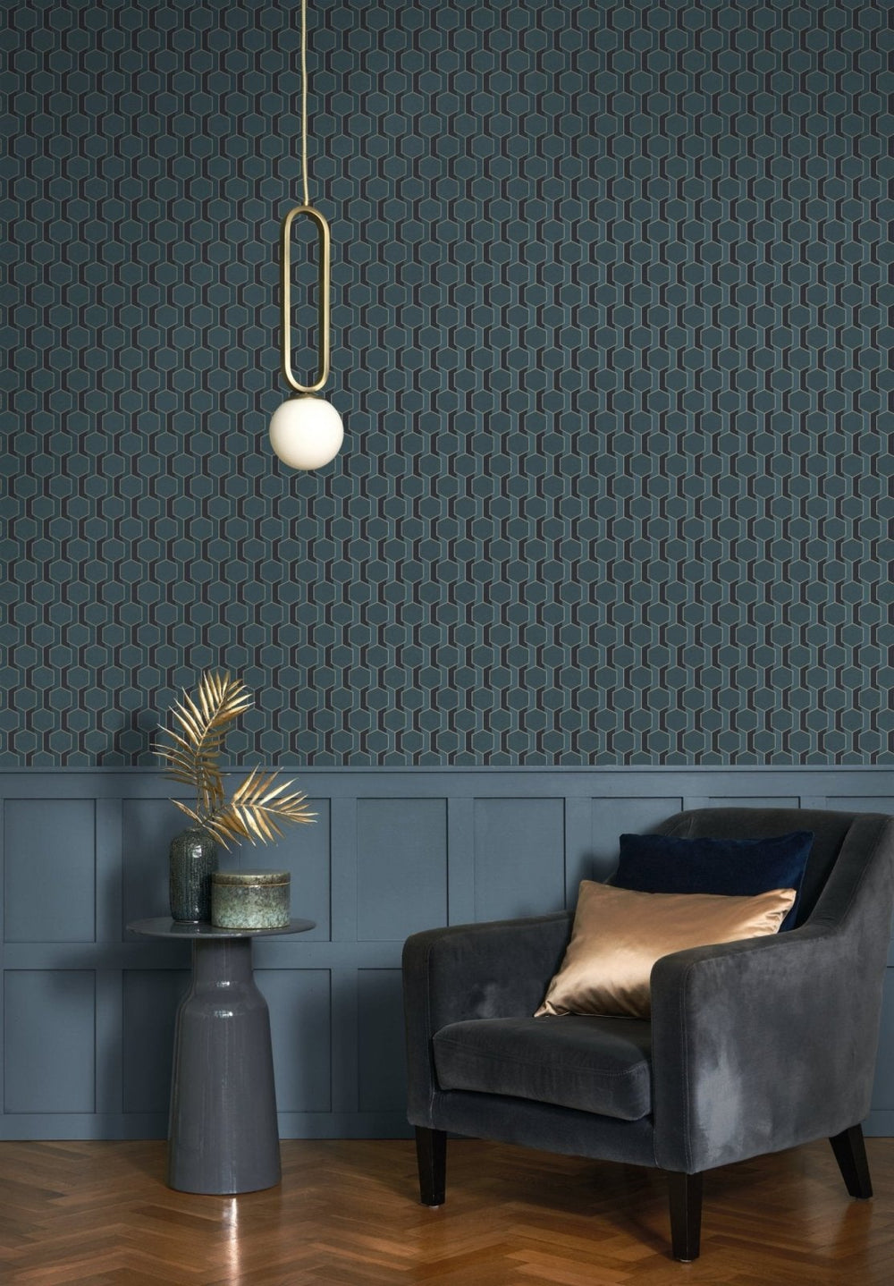  - Casadeco Derby Hamilton - Bleu Paon Wallpaper - DERB89306914 - Decor Warehouse