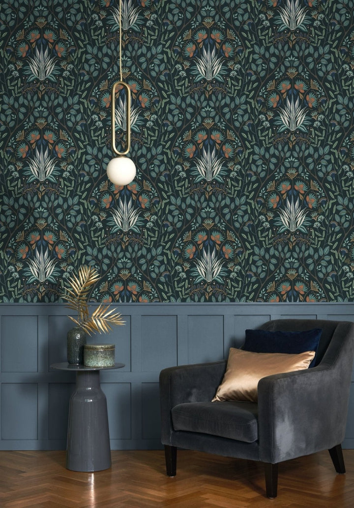  - Casadeco Derby Lords - Bleu Paon Wallpaper - DERB89296821 - Decor Warehouse