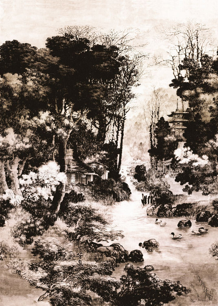  - Casadeco Pavillion D'or Sepia Wall Mural Medium Size - KYTO8946 - Decor Warehouse