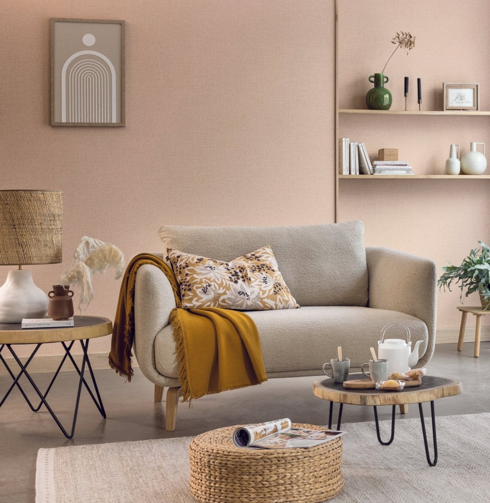 - Caselio Jute Uni Mat - Biscuit Wallpaper - 104011474 - Decor Warehouse