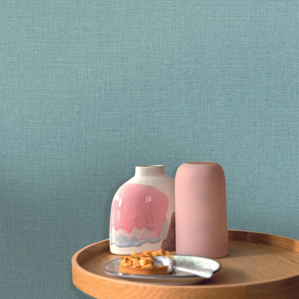 - Caselio Jute Uni Mat - Turquoise Wallpaper - 104016226 - Decor Warehouse