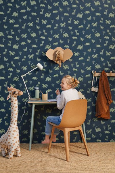  - Caselio Our Planet Jurassic World Midnight Blue & Khaki Green Wallpaper - 101936900 - Decor Warehouse