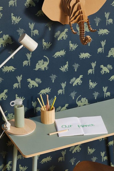  - Caselio Our Planet Jurassic World Midnight Blue & Khaki Green Wallpaper - 101936900 - Decor Warehouse