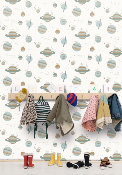  - Caselio Our Planet Universe Cream & Water Green Wallpaper - 101907102 - Decor Warehouse