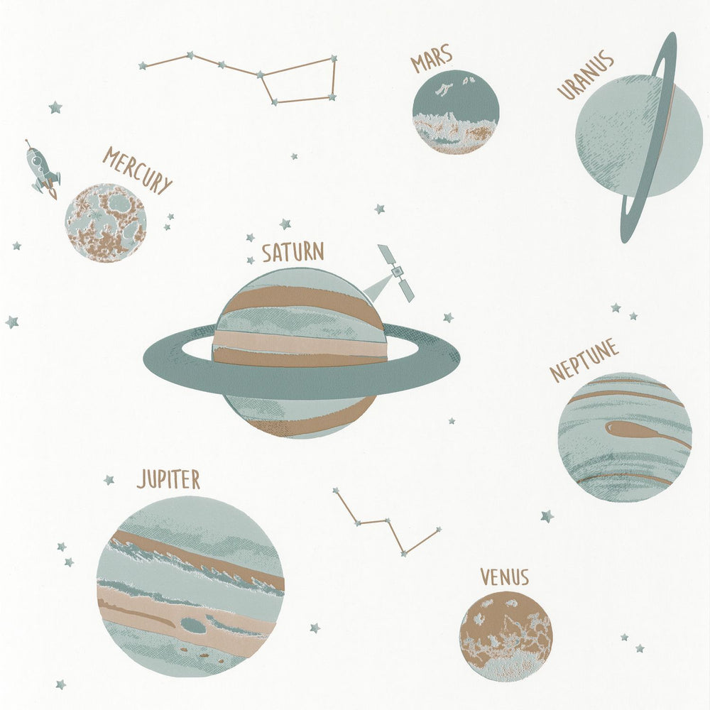  - Caselio Our Planet Universe Cream & Water Green Wallpaper - 101907102 - Decor Warehouse
