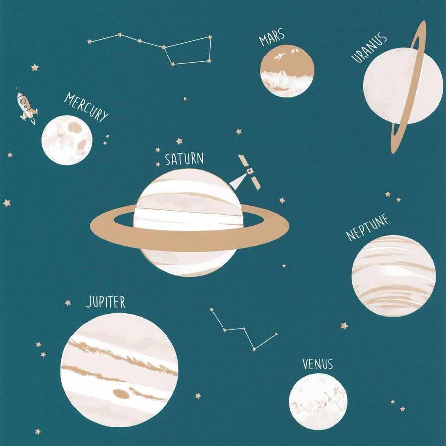  - Caselio Our Planet Universe Denim Blue & Beige Wallpaper - 101906011 - Decor Warehouse