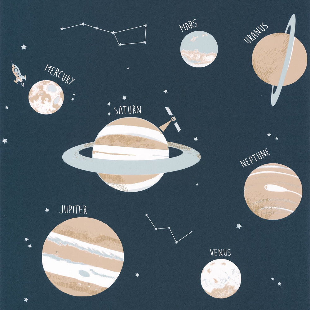 - Caselio Our Planet Universe Midnight Blue & Beige Wallpaper - 101906906 - Decor Warehouse