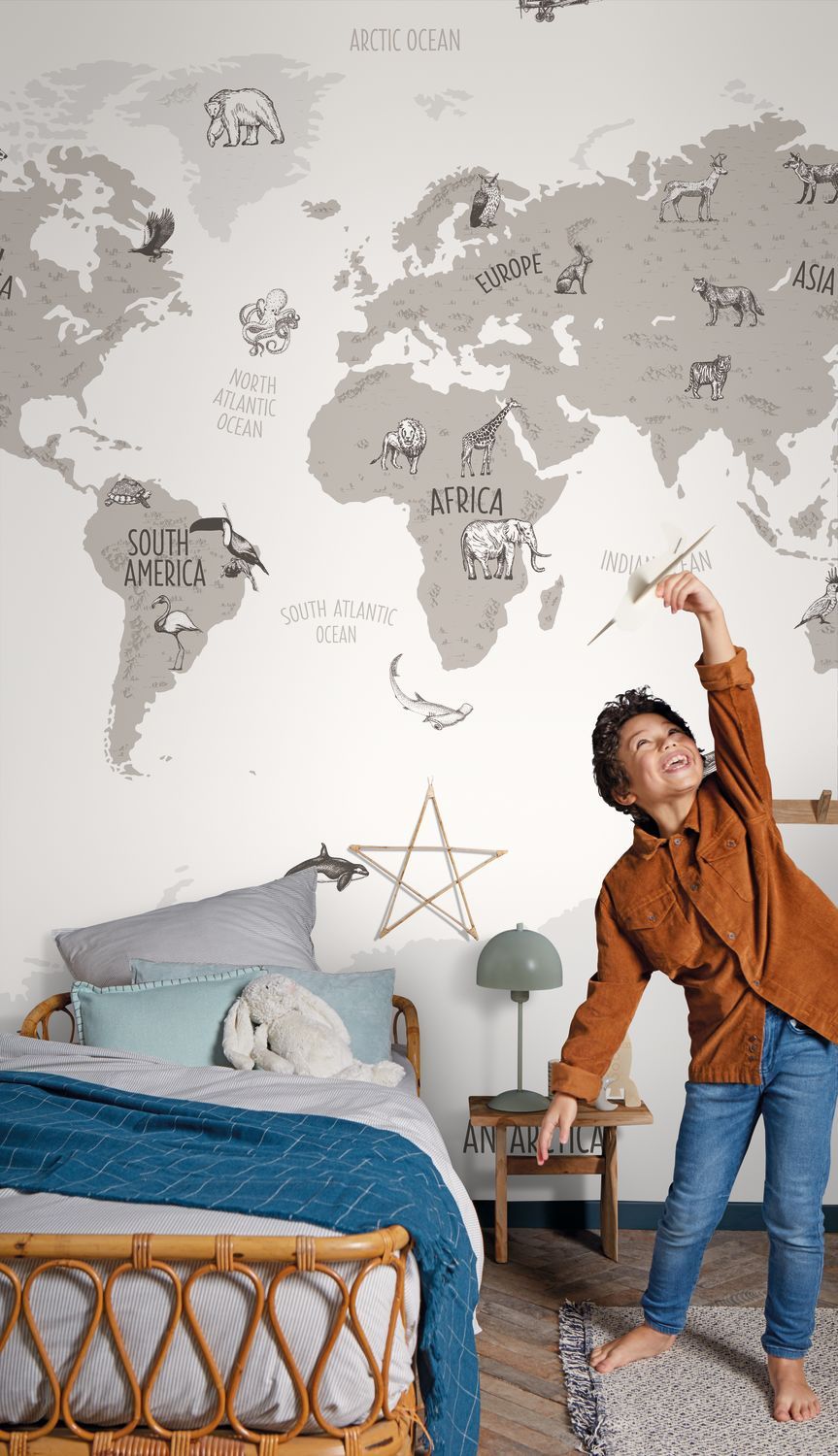 - Caselio Our Planet World Map Black / White Wall Mural - 102039918 - Decor Warehouse