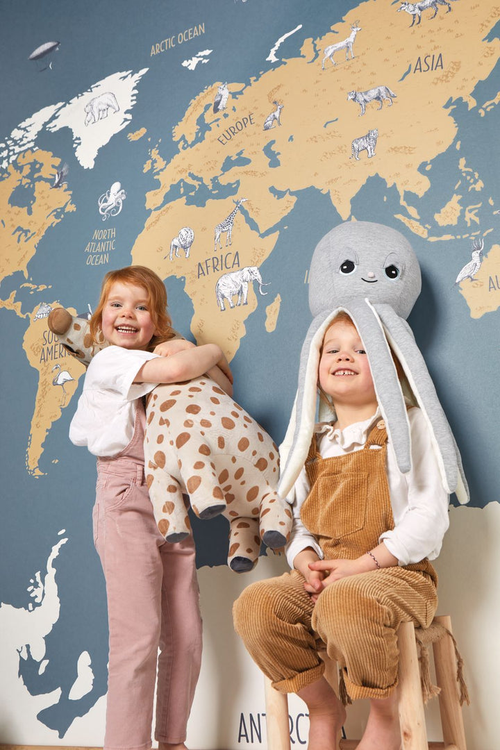  - Caselio Our Planet World Map Blue / Beige Wall Mural - 102032066 - Decor Warehouse