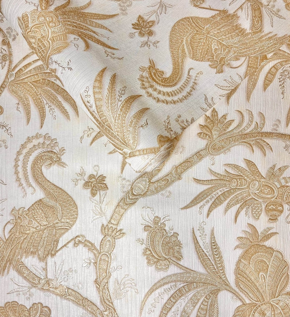 JC1004-3-Decor Warehouse-Cream / Gold Floral Trial Exotic Birds Wallpaper-Decor Warehouse