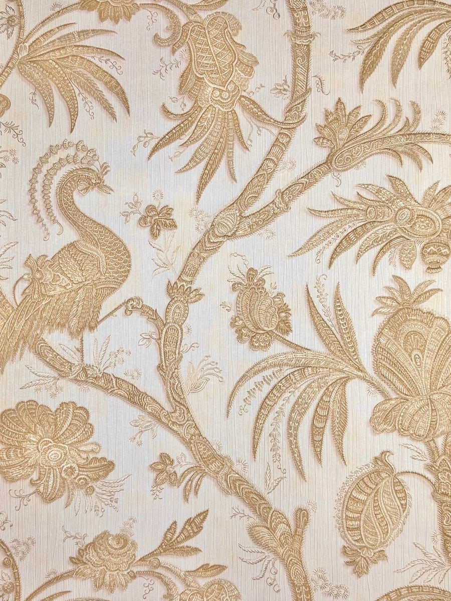 JC1004-3-Decor Warehouse-Cream / Gold Floral Trial Exotic Birds Wallpaper-Decor Warehouse