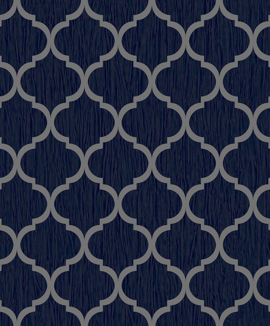  - Crystal Trellis Wallpaper - Blue / Silver - 8894 - Decor Warehouse