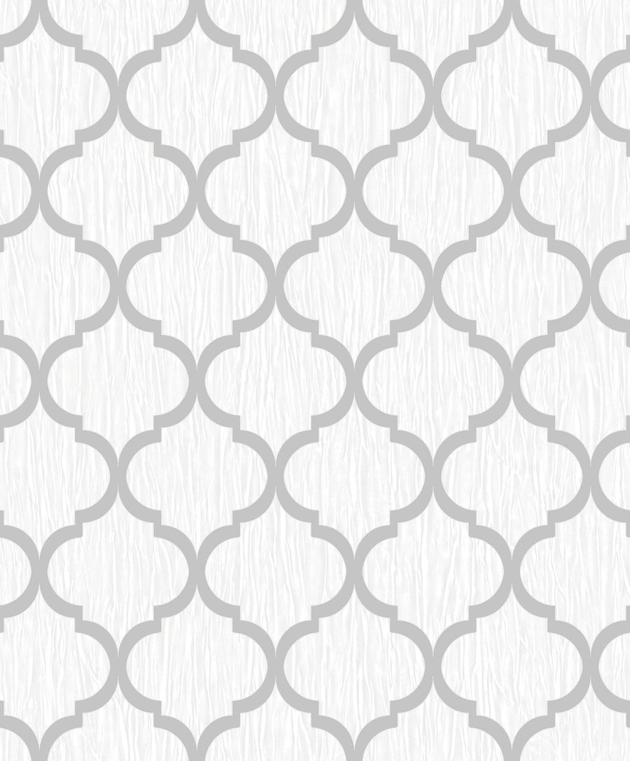  - Crystal Trellis Wallpaper - White / Silver - 8896 - Decor Warehouse
