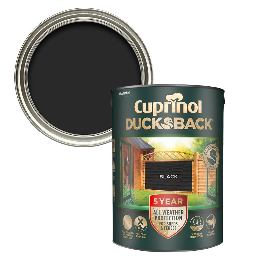 5244557-Cuprinol-Cuprinol Ducksback Fence & Shed Paint - Black 5L-Decor Warehouse