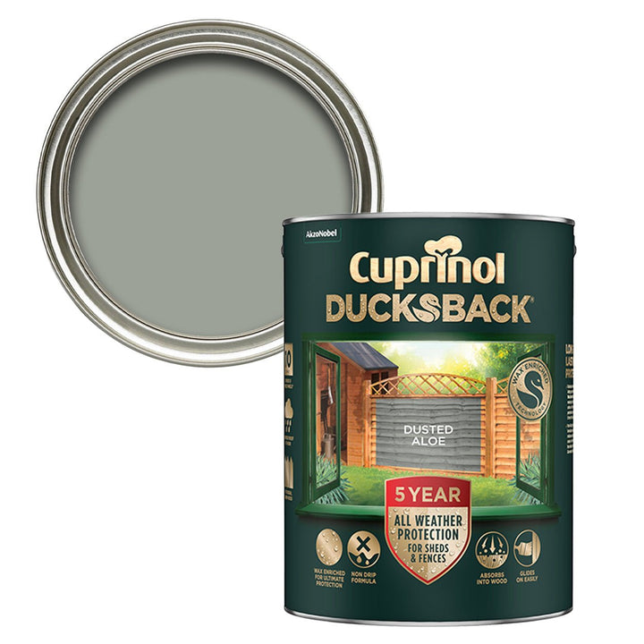  - Cuprinol Ducksback Fence & Shed Paint - Dusted Aloe 5L - 5701418 - Decor Warehouse